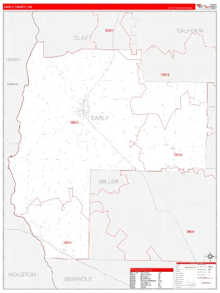 Early County, GA RedLine style ZIP Code wall map