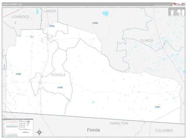 Echols County, GA ZIP Code Wall Map, Classic style