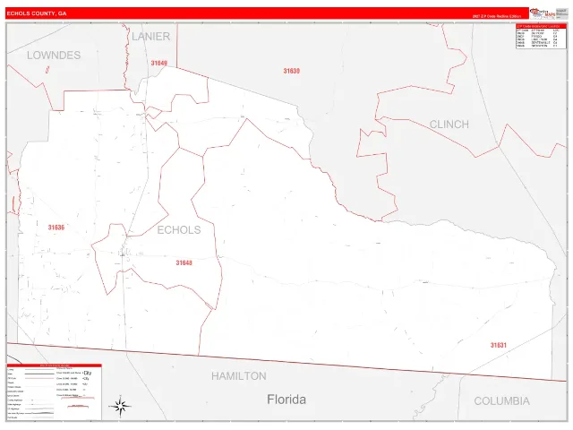 Echols County, GA ZIP Code Wall Map, RedLine style