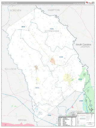 Effingham County, GA Classic style ZIP Code wall map