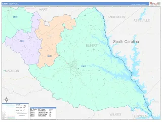 Elbert County, GA ColorCast style ZIP Code wall map