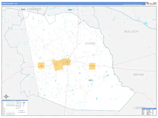 Evans County, GA ZIP Code Wall Map, Business Reference style