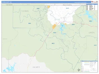 Fannin County, GA Business Reference style ZIP Code wall map