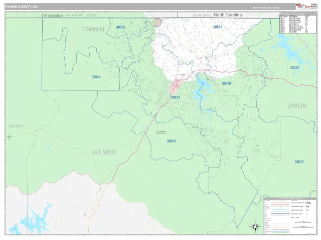 Fannin County, GA ZIP Code Wall Map, Classic style