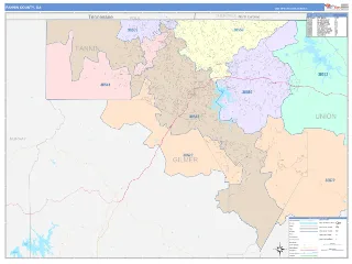 Fannin County, GA ColorCast style ZIP Code wall map