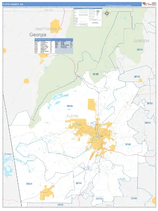Floyd County, GA Business Reference style ZIP Code wall map