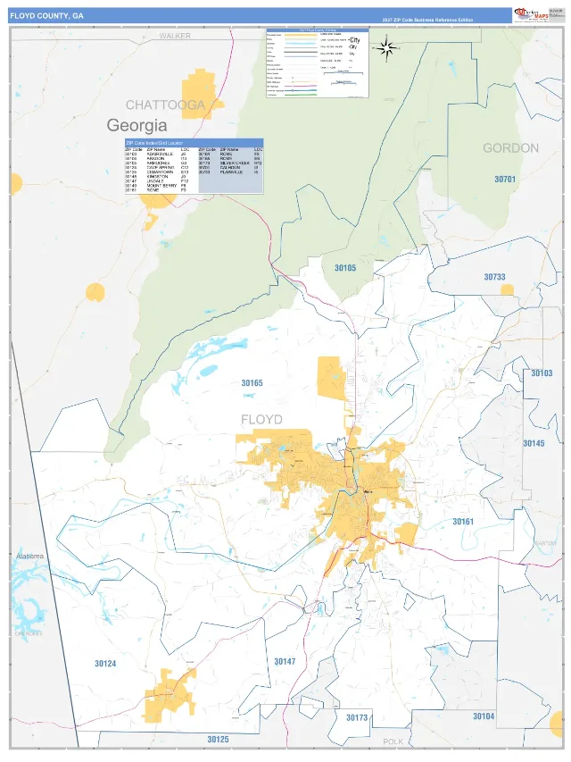 Floyd County, GA ZIP Code Wall Map, Business Reference style