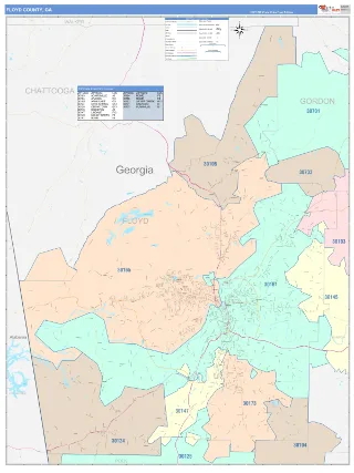 Floyd County, GA ColorCast style ZIP Code wall map
