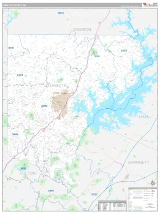 Forsyth County, GA Classic style ZIP Code wall map