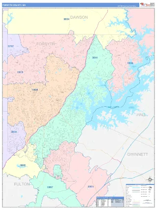 Forsyth County, GA ColorCast style ZIP Code wall map