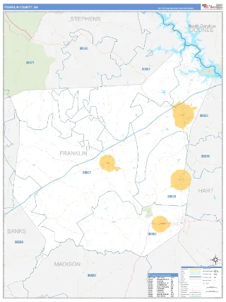 Franklin County, GA Business Reference style ZIP Code wall map