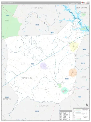 Franklin County, GA Classic style ZIP Code wall map