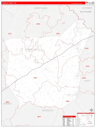 Franklin County, GA RedLine style ZIP Code wall map