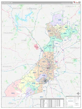 Fulton County, GA Classic style ZIP Code wall map