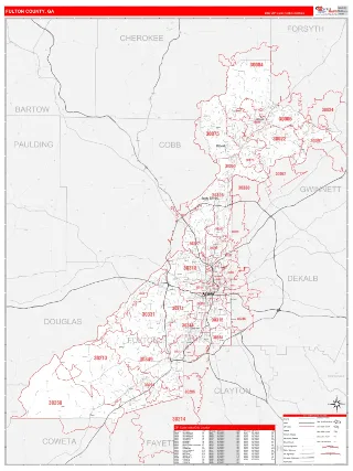 Fulton County, GA RedLine style ZIP Code wall map