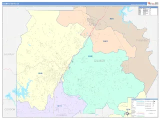 Gilmer County, GA ColorCast style ZIP Code wall map