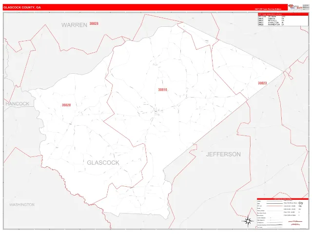 Glascock County, GA ZIP Code Wall Map, RedLine style