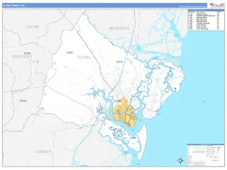 Glynn County, GA Business Reference style ZIP Code wall map