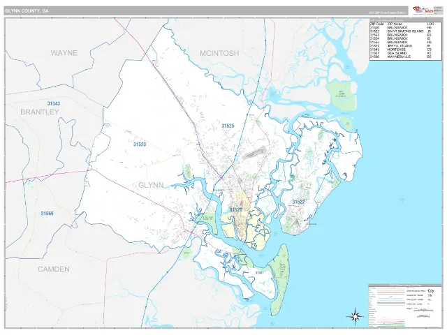 Glynn County, GA ZIP Code Wall Map, Classic style