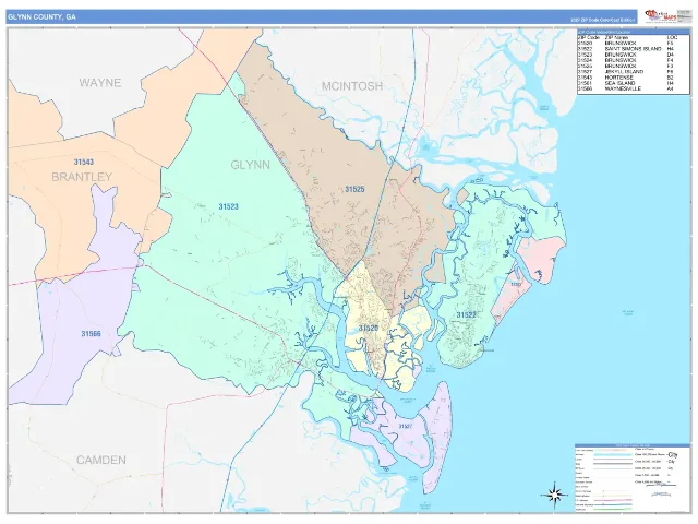 Glynn County, GA ZIP Code Wall Map, ColorCast style