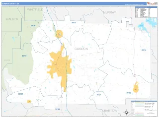 Gordon County, GA Business Reference style ZIP Code wall map