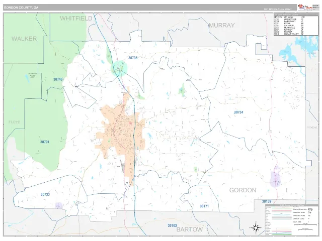Gordon County, GA ZIP Code Wall Map, Classic style