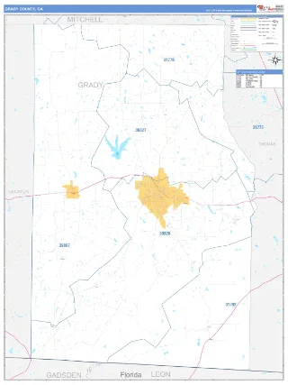 Grady County, GA Business Reference style ZIP Code wall map