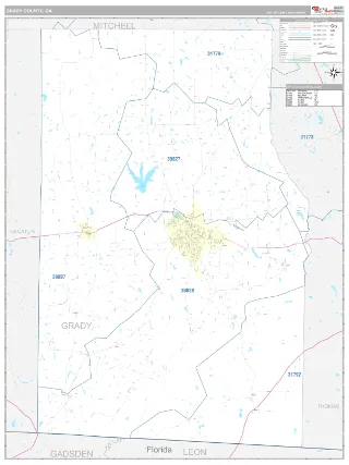 Grady County, GA Classic style ZIP Code wall map