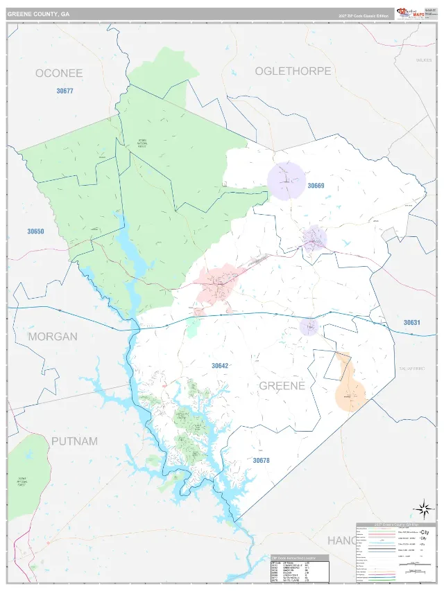 Greene County, GA ZIP Code Wall Map, Classic style