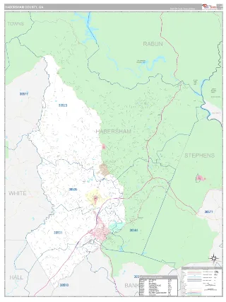 Habersham County, GA Classic style ZIP Code wall map
