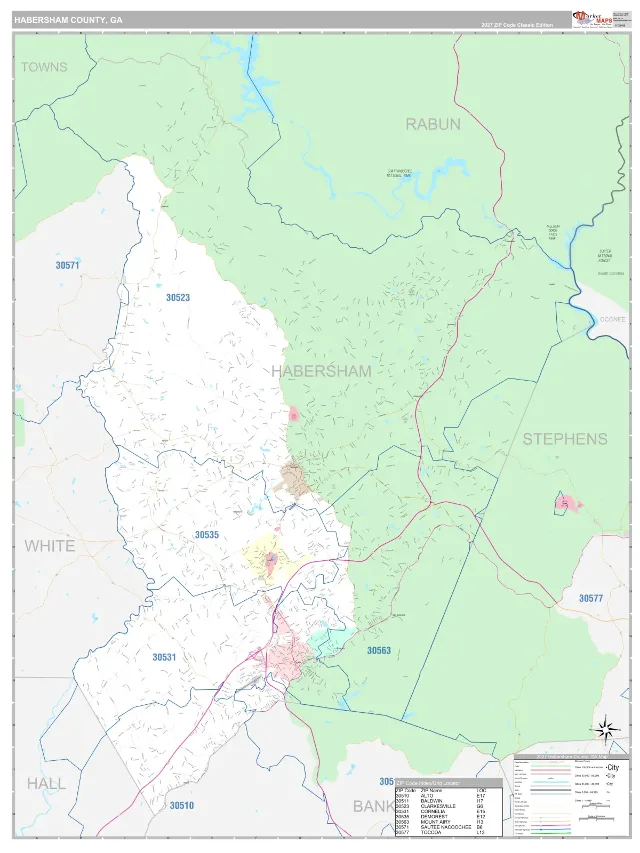 Habersham County, GA ZIP Code Wall Map, Classic style