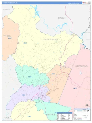 Habersham County, GA ColorCast style ZIP Code wall map