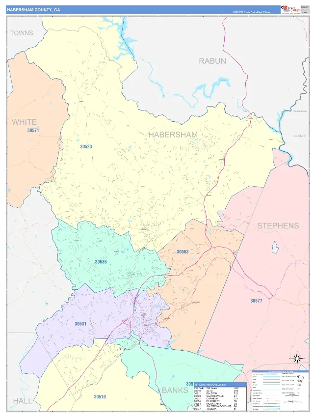Habersham County, GA ZIP Code Wall Map, ColorCast style
