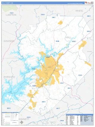 Hall County, GA Business Reference style ZIP Code wall map