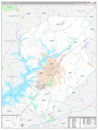 Hall County, GA Classic style ZIP Code wall map