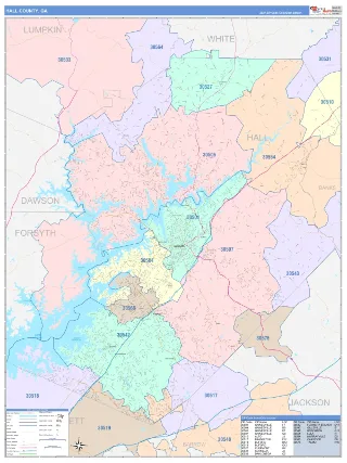 Hall County, GA ColorCast style ZIP Code wall map