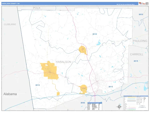 Haralson County, GA ZIP Code Wall Map, Business Reference style