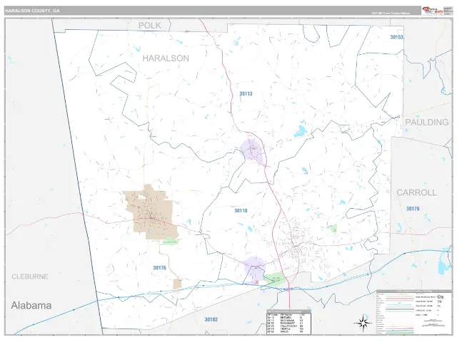 Haralson County, GA ZIP Code Wall Map, Classic style