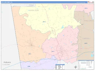 Haralson County, GA ColorCast style ZIP Code wall map
