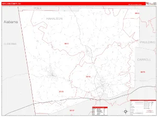 Haralson County, GA RedLine style ZIP Code wall map