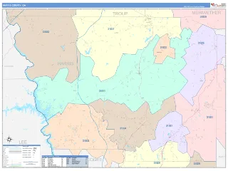 Harris County, GA ColorCast style ZIP Code wall map