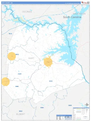 Hart County, GA Business Reference style ZIP Code wall map