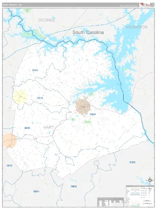 Hart County, GA Classic style ZIP Code wall map