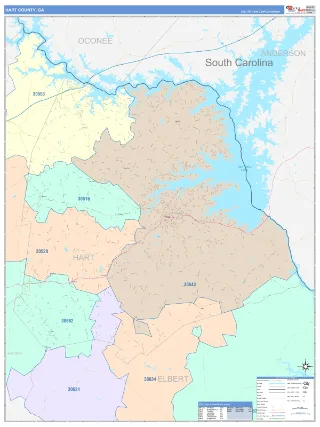 Hart County, GA ColorCast style ZIP Code wall map