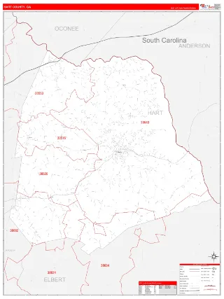Hart County, GA RedLine style ZIP Code wall map