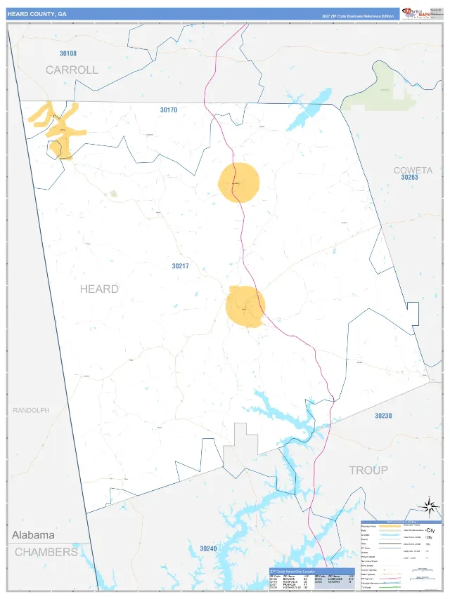 Heard County, GA ZIP Code Wall Map, Business Reference style