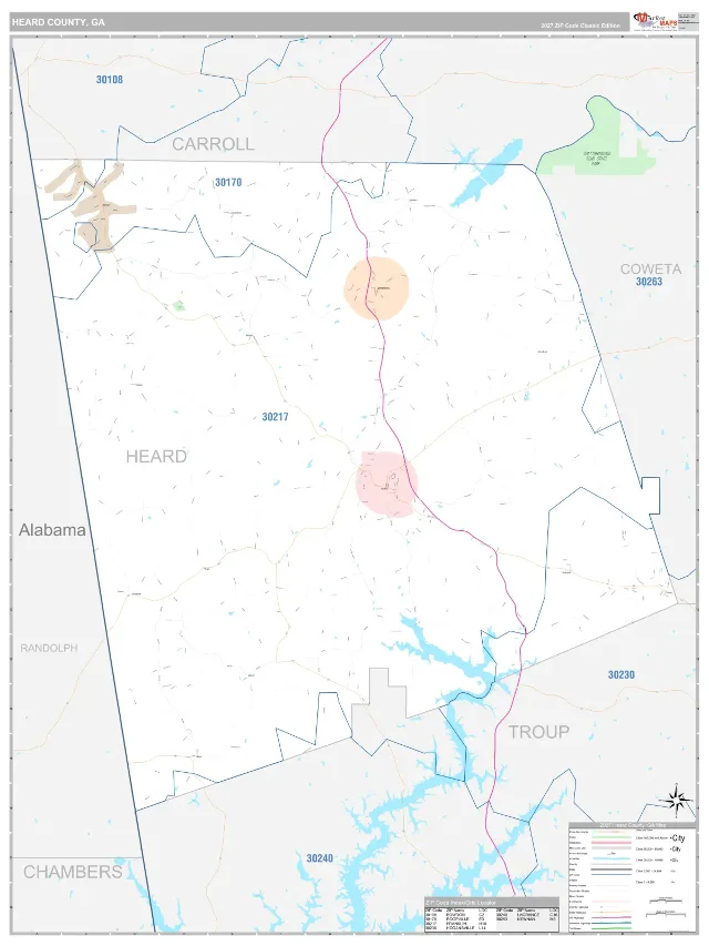 Heard County, GA ZIP Code Wall Map, Classic style