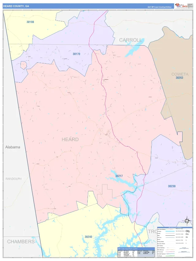 Heard County, GA ZIP Code Wall Map, ColorCast style