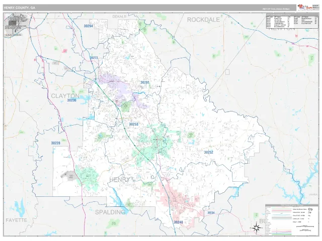 Henry County, GA ZIP Code Wall Map, Classic style
