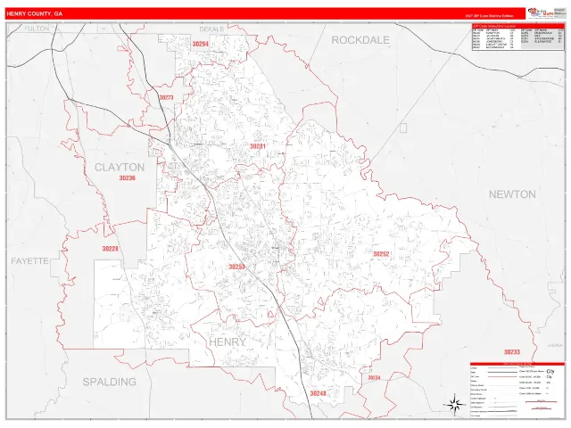 Henry County, GA ZIP Code Wall Map, RedLine style